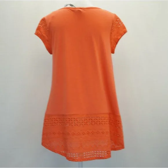 Joseph A Womens Top Coral M Lace Cap Sleeve Lace High Low Hem Knit Shirt - Picture 3 of 5